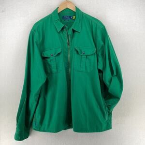 POLO RALPH LAUREN Shirt Mens XL Garment Dyed Oxford Overshirt Full Zip Green